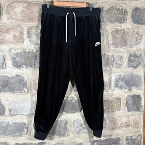 Nike Heritage Velour Velvet Sweatpants Women's Large Joggers Stretch Black White